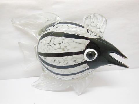 1X Black & White Handmade Art Glass Fish Figurine Ornament - Click Image to Close