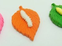 60Pcs New Detachable Cute Worm on the leaves Erasers