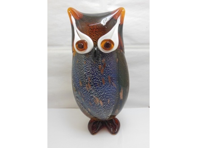 1X Blue Handmade Art Glass Owl Figurine Ornament 28cm High