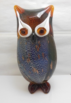 1X Blue Handmade Art Glass Owl Figurine Ornament 28cm High - Click Image to Close