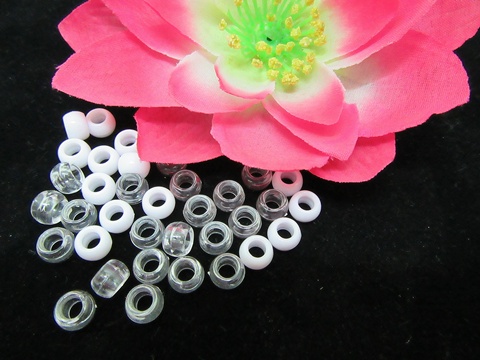 9600Pcs White & Clear Plastic Barrel Pony Beads 6x8mm - Click Image to Close