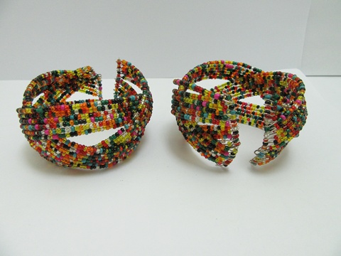 12Pcs Colourful Open Ended Bangle Multi Loop Seed Beads Bracelet - Click Image to Close