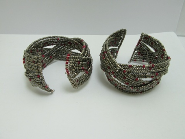12Pcs Open Ended Bangle Multi Loop Seed Beads Bracelet - Gun Bla