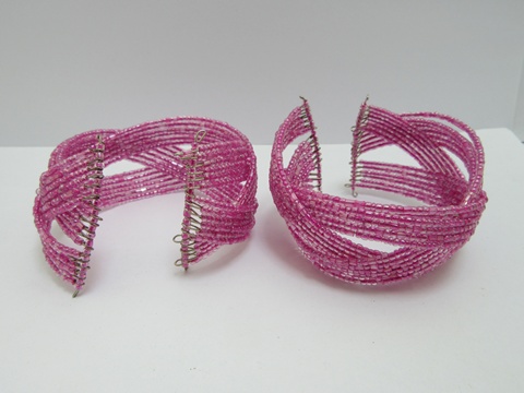 12Pcs Open Ended Bangle Multi Loop Seed Beads Bracelet - Deep Pi - Click Image to Close