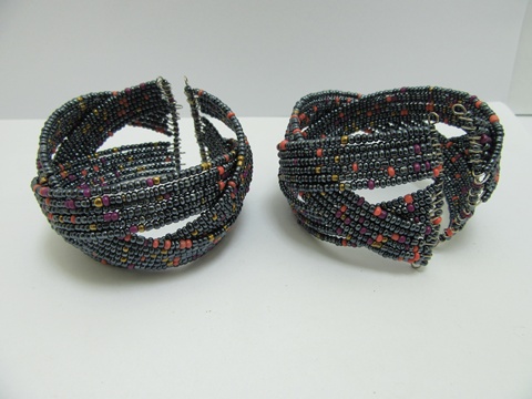12Pcs Open Ended Bangle Multi Loop Seed Beads Bracelet - Click Image to Close