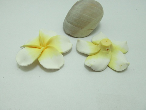 20Pcs White Fimo Beads Frangipani Flower Jewellery Finding 45mm - Click Image to Close