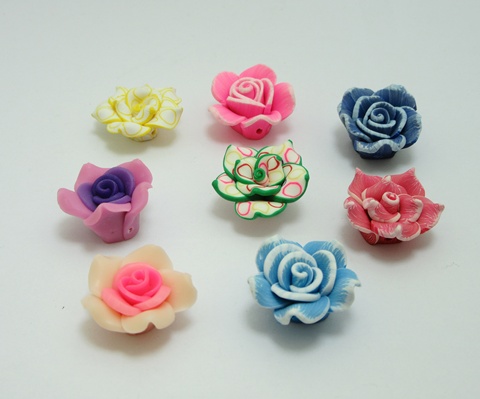100Pcs Fimo Beads Rose Flower Jewellery Finding 23mm Dia. Mixed - Click Image to Close