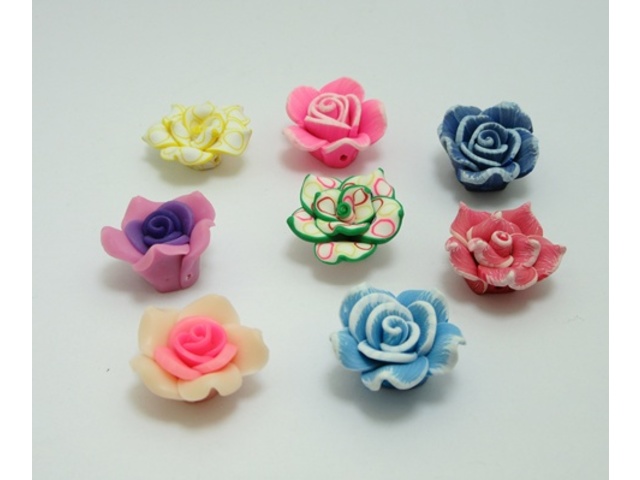 100Pcs Fimo Beads Rose Flower Jewellery Finding 23mm Dia. Mixed