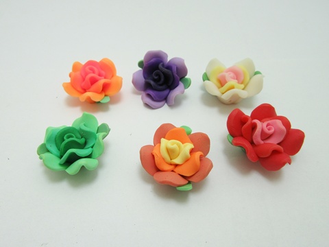 100Pcs Rose Flower with Leaf Beads Jewellery Finding 25mm Dia. - Click Image to Close