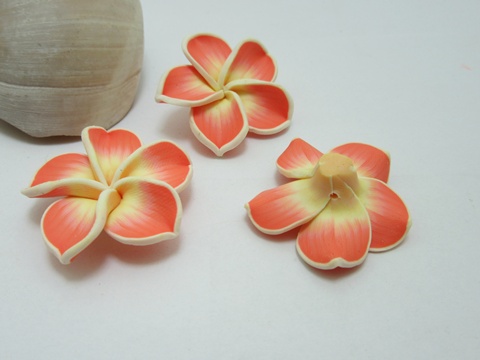 100Pcs Orange Fimo Beads Frangipani Flower Jewellery Finding 34m - Click Image to Close