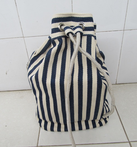 1X Blue & Ivory Stripe Lady Knapsack Backpack Bag - Click Image to Close