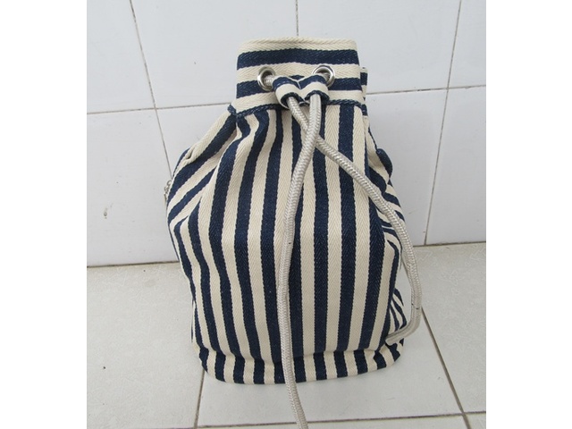 1X Blue & Ivory Stripe Lady Knapsack Backpack Bag - Click Image to Close