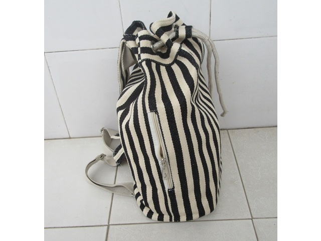 1X Black & Ivory Stripe Lady Knapsack Backpack Bag 1X Black & Ivory Stripe Lady Knapsack Backpack Bag