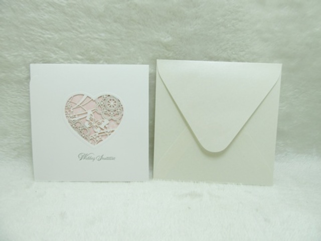 10Pcs New Wedding Invitation W/Pink Heart 14.7X14.7cm - Click Image to Close