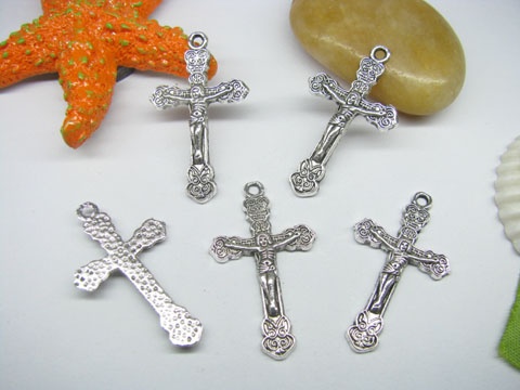 50Pcs Metal Cross Pendant Charm 34mm Long Jewelry Finding - Click Image to Close