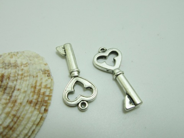 50Pcs Metal Key Shape Pendant Charm 34mm Long Jewelry Finding - Click Image to Close