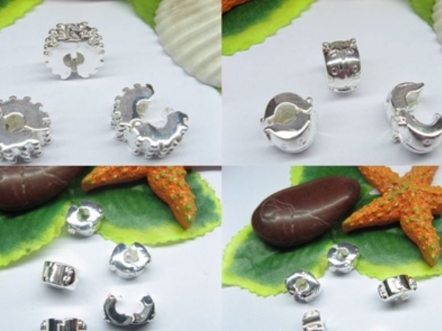 50pcs Silver Plated Mixed Style European Stopper Beads Clip Asso 50pcs Silver Plated Mixed Style European Stopper Beads Clip Asso