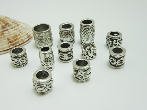 100Pcs New Alloy European Tube Beads No Thread Assorted - Click Image to Close