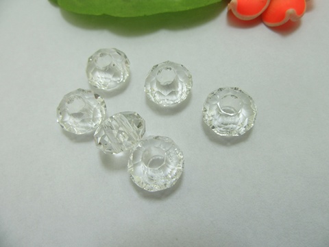 20 Faceted Clear Crystal European Beads 14x9mm - Click Image to Close