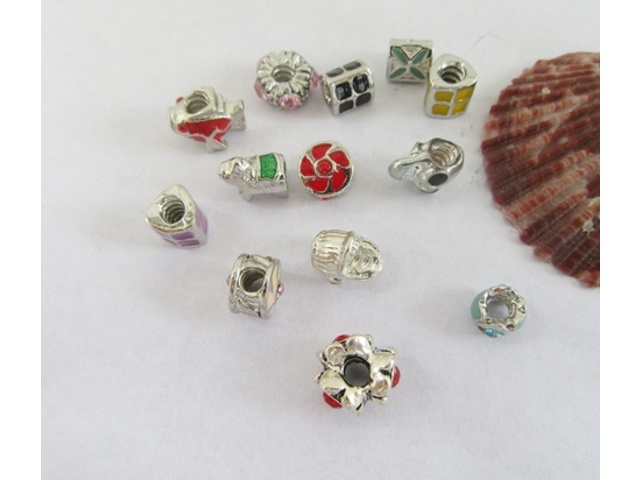 100 Alloy Charms Enamel European Thread Beads Assorted pa-m317 - Click Image to Close