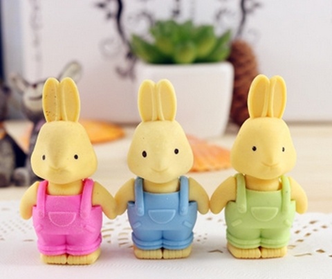 27Pcs Lovely Rabbit Erasers Mixed Color - Click Image to Close