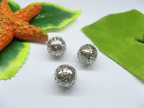 100pcs White-K Plated Filigree Spacer Beads 12mm - Click Image to Close