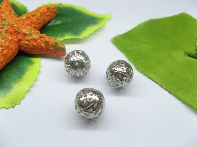 100pcs White-K Plated Filigree Spacer Beads 12mm 100pcs White-K Plated Filigree Spacer Beads 12mm