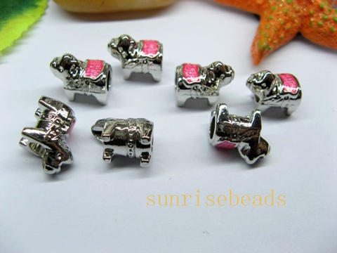 20cs Metal Pink Rocking Horse Troll Enamel Beads Fit European Be - Click Image to Close