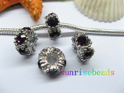 20pcs 18 KGP Beads Inlay 5 Dark Purple Crystal Fit European Bead - Click Image to Close