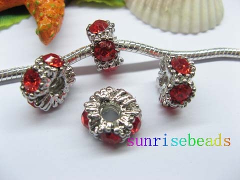 20pcs 18 KGP Beads Inlay 5 Hot Red Crystal Fit European Beads - Click Image to Close