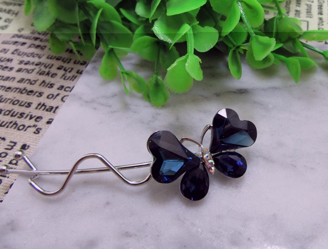 6X New Charming Style Dark Blue Crystal Butterfly Hair Clips - Click Image to Close