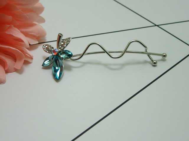 6X New Charming Style Blue Crystal Flower Leaf Hair Clips - Click Image to Close