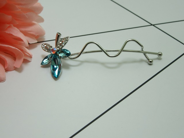 6X New Charming Style Blue Crystal Flower Leaf Hair Clips