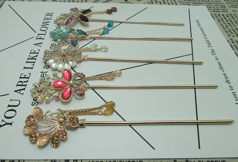 24X New Fashion Style Flower Hair Stick Tassel Hairpins - Click Image to Close