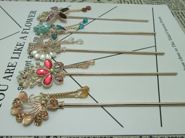 24X New Fashion Style Flower Hair Stick Tassel Hairpins - Click Image to Close