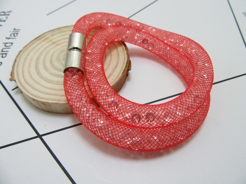 12X Stylish Red Rhineston Wrap Mesh Magnetic Clasp Bracelet Bang - Click Image to Close