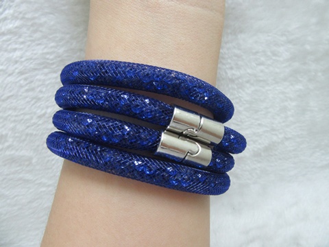 12X Stylish Blue Rhineston Wrap Mesh Magnetic Clasp Bracelet Ban - Click Image to Close