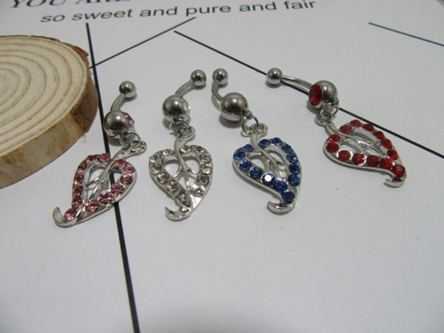12Pcs Leaf Shape Rhinestone Body Belly Stud Piercing Jewellery