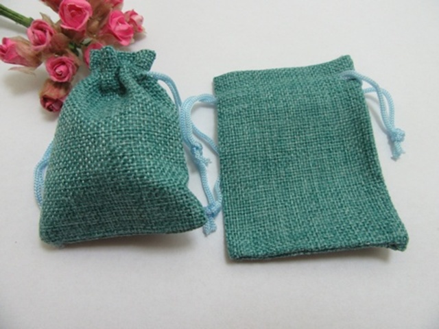 50 Plain Green Hemp Drawstring Jewelry Gift Pouches 9x7cm