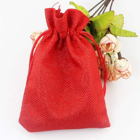 50 Plain Red Hemp Drawstring Jewelry Gift Pouches 9x7cm - Click Image to Close