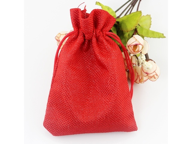 50 Plain Red Hemp Drawstring Jewelry Gift Pouches 9x7cm