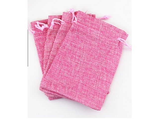50 Plain Pink Hemp Drawstring Jewelry Gift Pouches 14x10cm