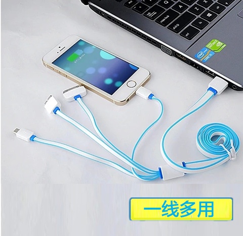 4X Blue 4in1 Standard Combo Charger Flat Cable for iPhone Samsun - Click Image to Close