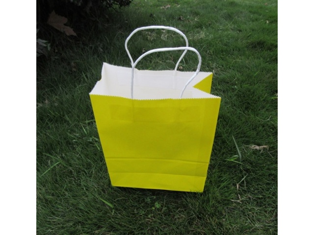 48 Bulk Kraft Paper Gift Carry Shopping Bag 27.5x22x11cm Yellow - Click Image to Close