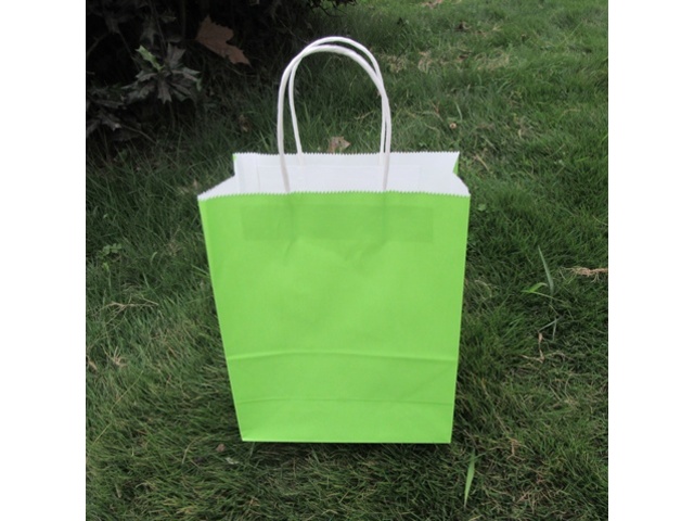 48 Bulk Kraft Paper Gift Carry Shopping Bag 33x26x12cm Green - Click Image to Close