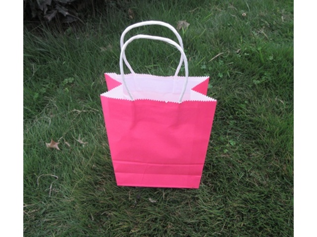 48 Bulk Kraft Paper Gift Carry Shopping Bag 22x16x8cm Pink - Click Image to Close