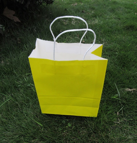 48 Bulk Kraft Paper Gift Carry Shopping Bag 33x26x12cm Yellow - Click Image to Close