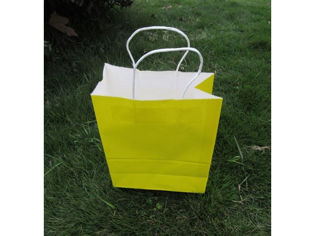 48 Bulk Kraft Paper Gift Carry Shopping Bag 33x26x12cm Yellow - Click Image to Close