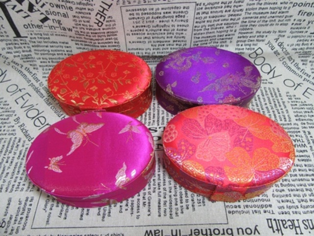 4X New SILK Embroidered Broche Multi-purpose Jewellery Ring Box - Click Image to Close