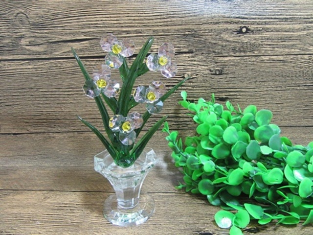 1X Crystal Green Money Tree Pink Flower Figurines Home Wedding